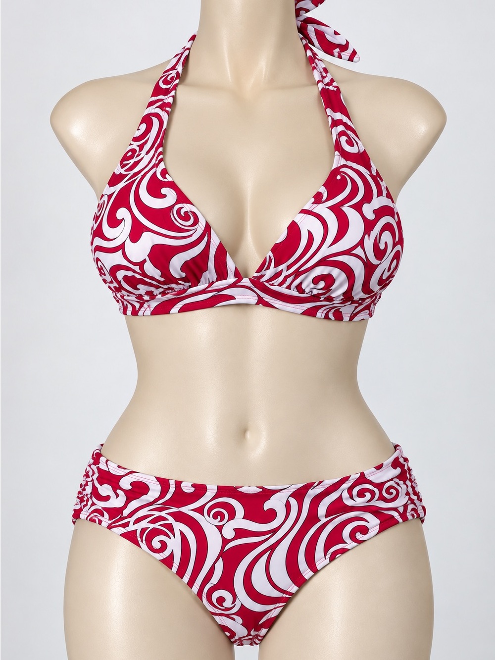 Athleta Red & White Abstract Swirl Halter Bikini Set - M bottom and 34D top